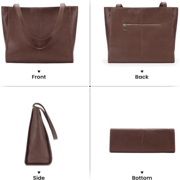 ⚡Women Vintage Dark Brown Genuine Leather Shoulder Laptop Compartment Handbag - Picture 6 of 7